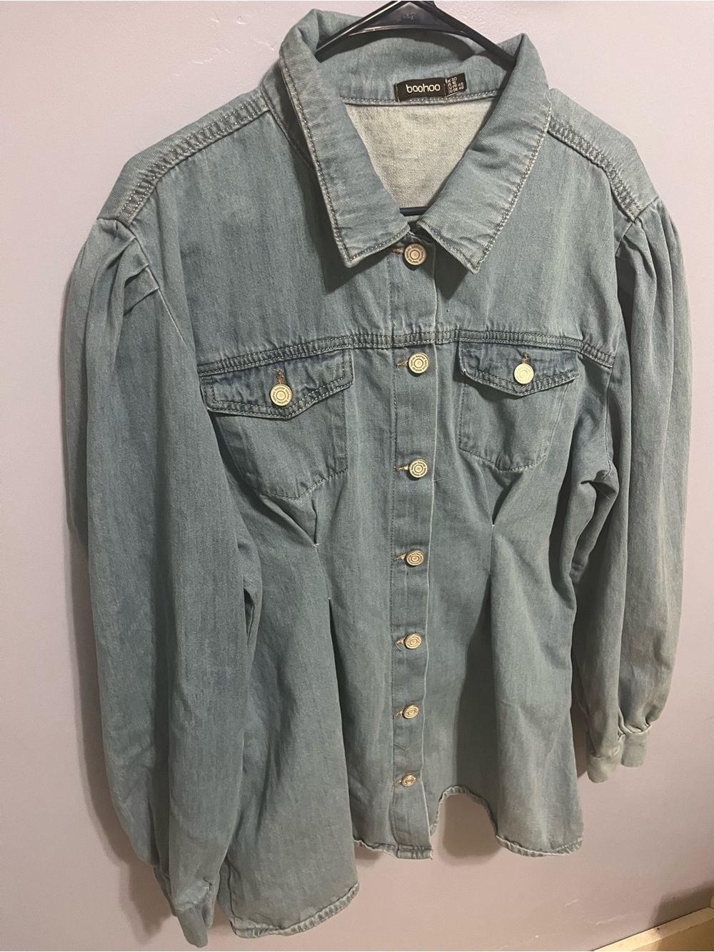 Boohoo Pale Blue Denim Button-Front Jacket